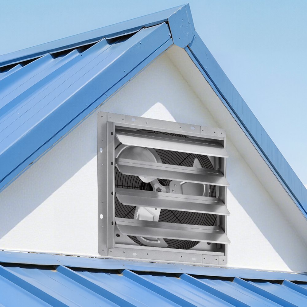 VEVOR 16 Inch Shutter Exhaust Fan Wall Mounted Automatic Louvers Silver, Sturdy Steel Housing, 2438 CFM Low Noise, AC