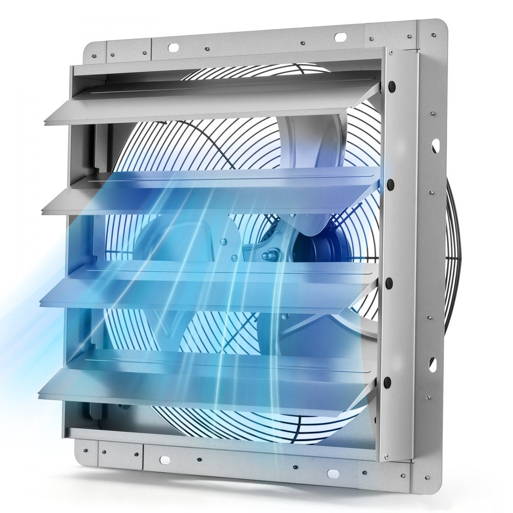 VEVOR 16 Inch Shutter Exhaust Fan Wall Mounted Automatic Louvers Silver, Sturdy Steel Housing, 2438 CFM Low Noise, AC