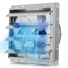 VEVOR 16 Inch Shutter Exhaust Fan Wall Mounted Automatic Louvers Silver, Sturdy Steel Housing, 2438 CFM Low Noise, AC