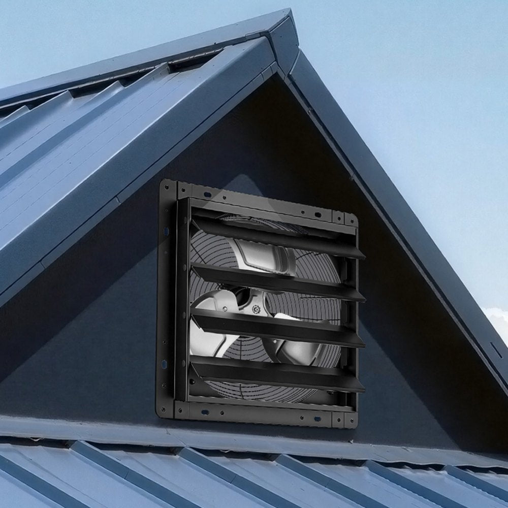 VEVOR 14 Inch Shutter Exhaust Fan Wall Mounted Automatic Louvers EC Motor, Steel Housing, Temperature & Humidity