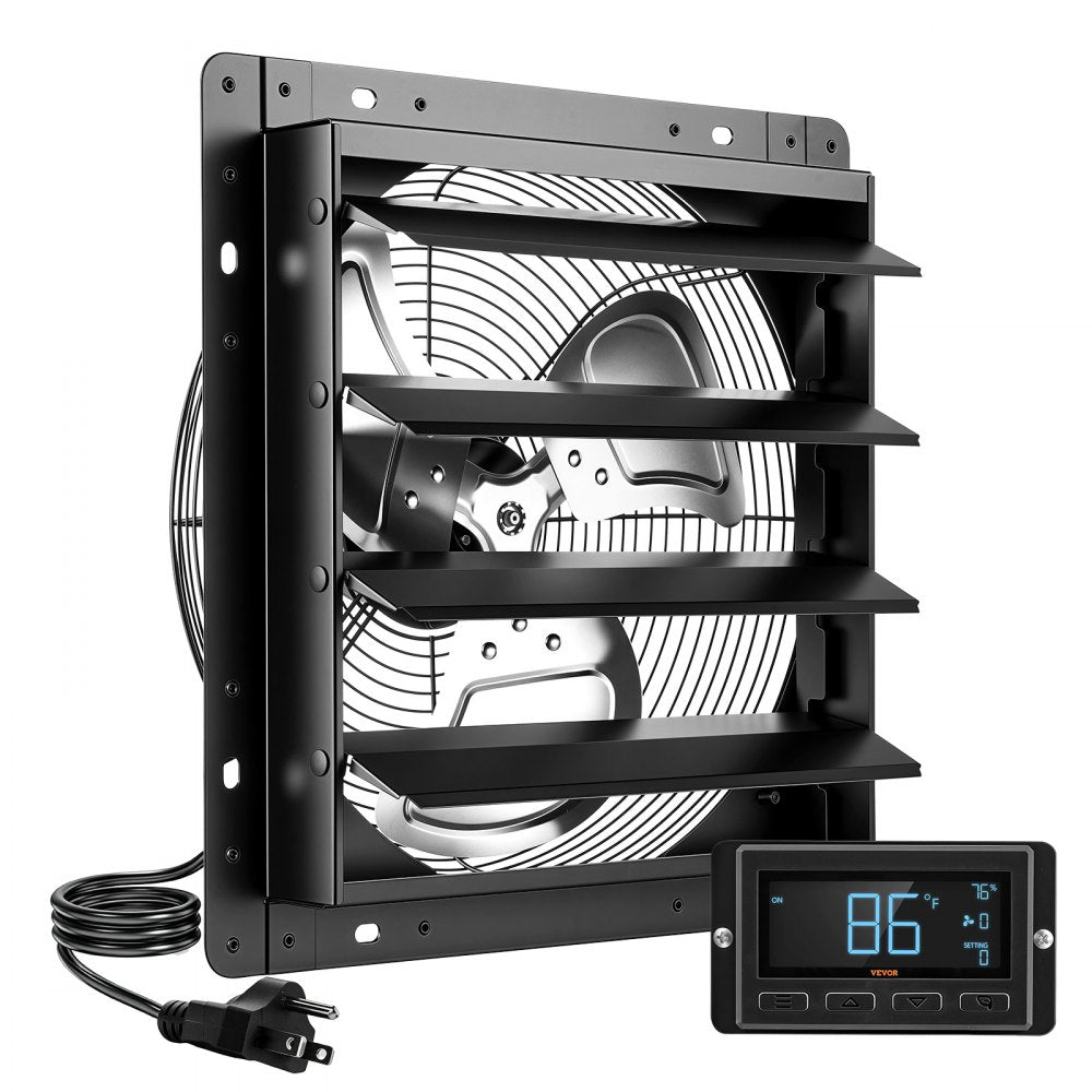 VEVOR 14 Inch Shutter Exhaust Fan Wall Mounted Automatic Louvers EC Motor, Steel Housing, Temperature & Humidity