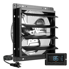 VEVOR 14 Inch Shutter Exhaust Fan Wall Mounted Automatic Louvers EC Motor, Steel Housing, Temperature & Humidity
