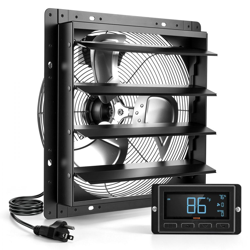 VEVOR 16 Inch Shutter Exhaust Fan Wall Mounted Automatic Louvers EC Motor, Steel Housing, Temperature & Humidity