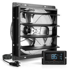 VEVOR 16 Inch Shutter Exhaust Fan Wall Mounted Automatic Louvers EC Motor, Steel Housing, Temperature & Humidity