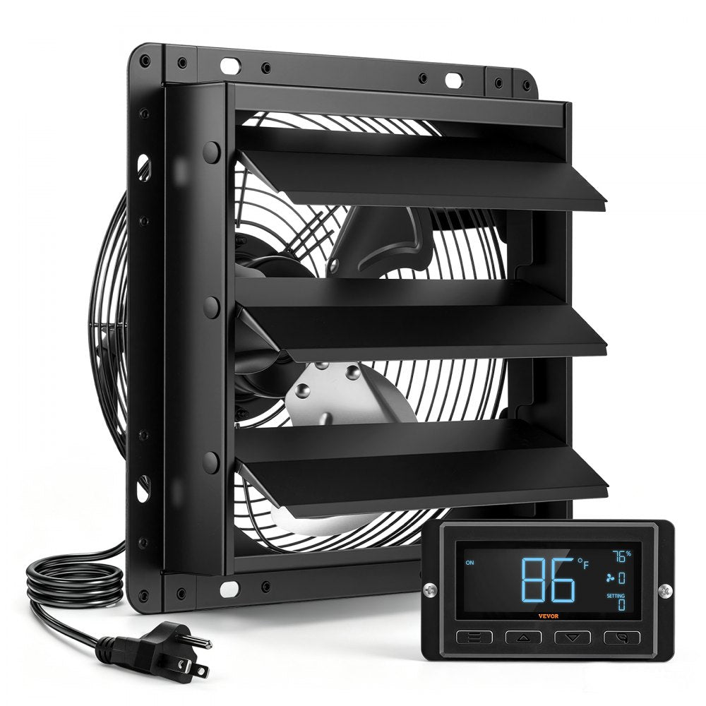 VEVOR 10 Inch Shutter Exhaust Fan Wall Mounted Automatic Louvers EC Motor, Steel Housing, Temperature & Humidity