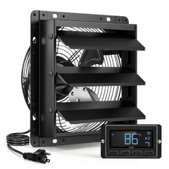 VEVOR 10 Inch Shutter Exhaust Fan Wall Mounted Automatic Louvers EC Motor, Steel Housing, Temperature & Humidity