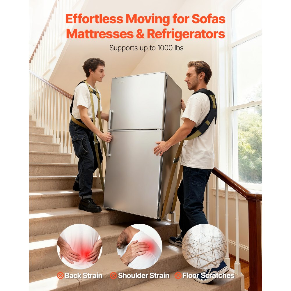 VEVOR Moving Straps, Supports up to 1000 lbs, 2-Person Lifting and Moving System with 2 Harness Straps & 2 Load-bearing