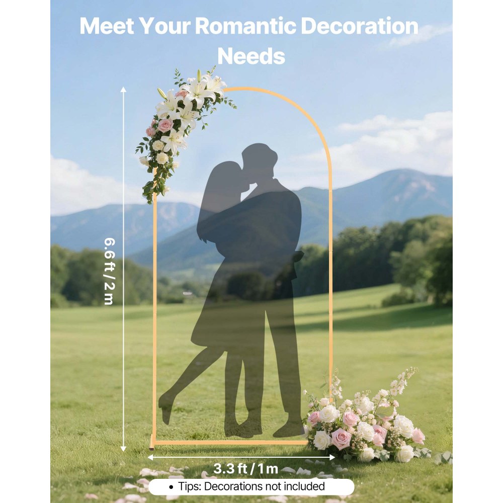 VEVOR Arch Backdrop Stand, 6.6 x 3.3 ft, Stable Structure, Easy Assembly, 1 Piece Gold Metal Arch Backdrop Stand for