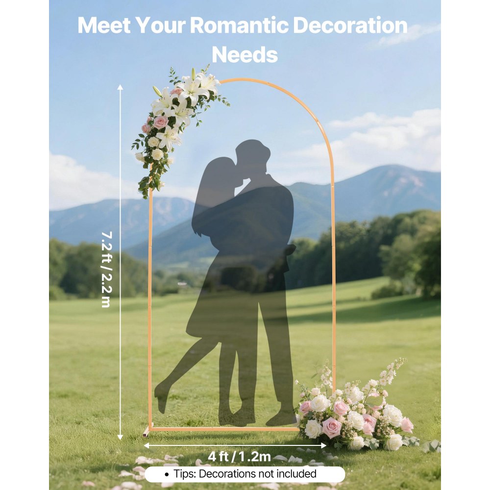 VEVOR Arch Backdrop Stand, 7.2 x 4 ft, Stable Structure, Easy Assembly, 1 Piece Gold Metal Arch Backdrop Stand for