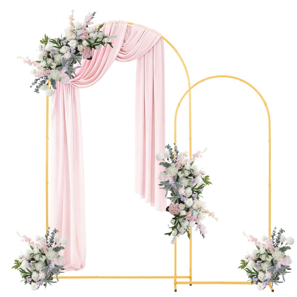 VEVOR Arch Backdrop Stand, Set of 2, 7.2 ft and 6 ft, Stable Structure, Easy Assembly, Gold Metal Arch Backdrop Stand