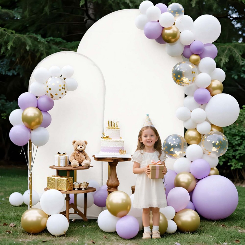 VEVOR Arch Backdrop Stand, Set of 2, 7.2 ft and 6 ft, Stable Structure, Easy Assembly, Gold Metal Arch Backdrop Stand