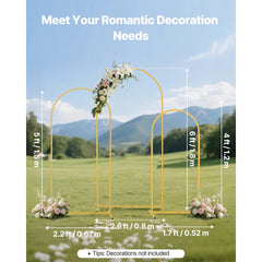 VEVOR Arch Backdrop Stand, Set of 3, 6/5/4 ft, Stable Structure, Easy Assembly, Gold Metal Arch Backdrop Stand for