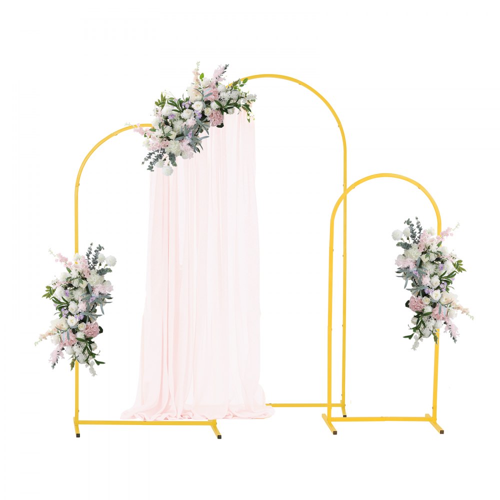 VEVOR Arch Backdrop Stand, Set of 3, 6/5/4 ft, Stable Structure, Easy Assembly, Gold Metal Arch Backdrop Stand for