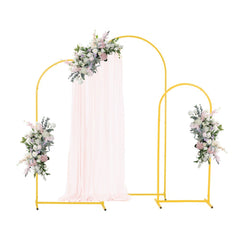 VEVOR Arch Backdrop Stand, Set of 3, 6/5/4 ft, Stable Structure, Easy Assembly, Gold Metal Arch Backdrop Stand for