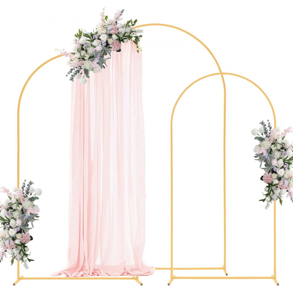 VEVOR Arch Backdrop Stand, Set of 3, 8/7.2/6.6 ft, Stable Structure, Easy Assembly, Gold Metal Arch Backdrop Stand for