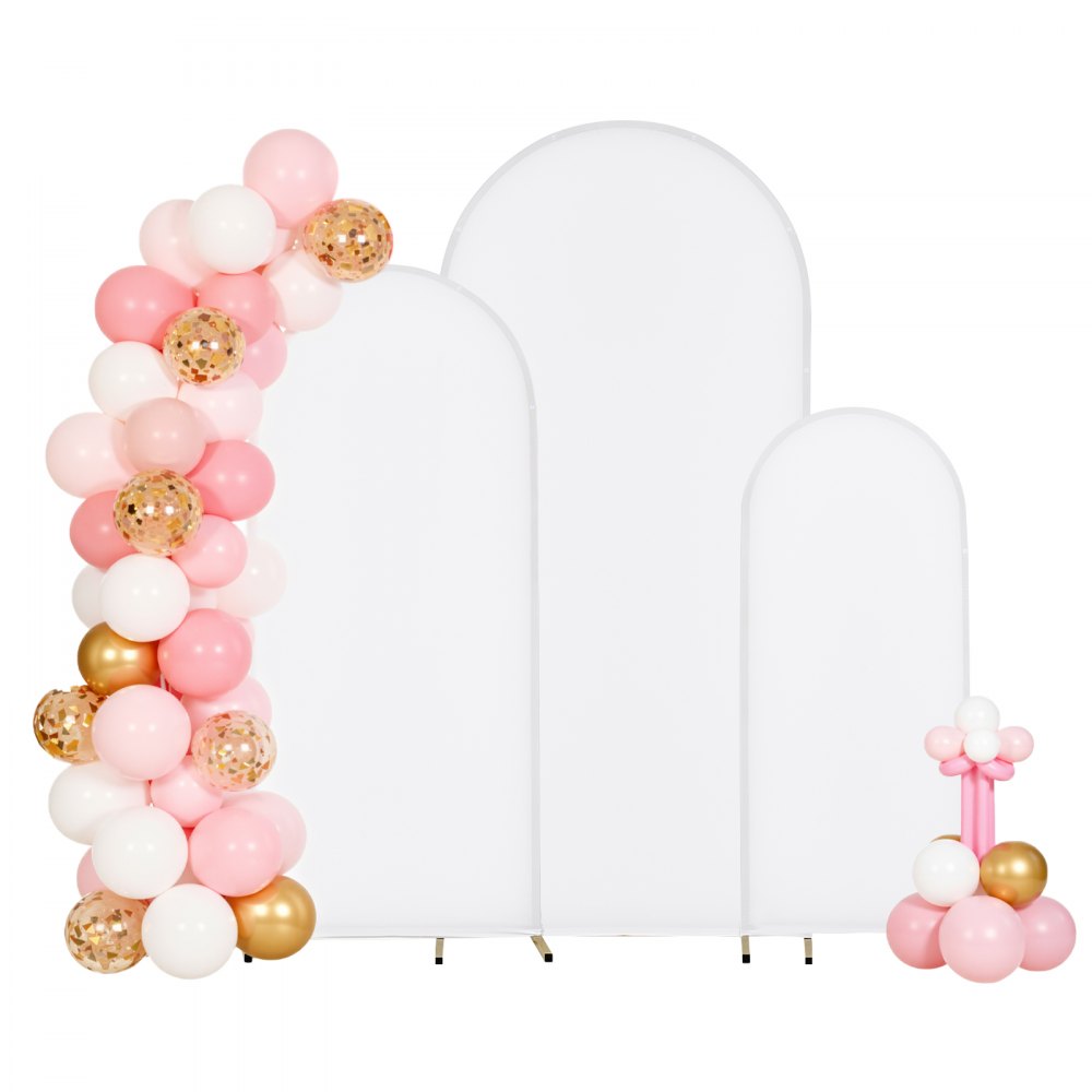 VEVOR Arch Backdrop Stand, Set of 3, 6/5/4 ft, Stable Structure, Easy Assembly, Gold Metal Arch Backdrop Stand with