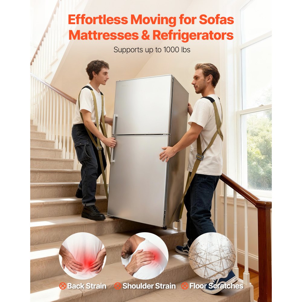 VEVOR Moving Straps, Supports up to 1000 lbs, 2-Person Lifting and Moving System with 2 Harness Straps & 2 Load-bearing