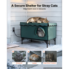 VEVOR Elevated Heated Cat House 25.4W Insulated Kitty Shelter with Camera, for Indoor Outdoor Winter Use, 2-Door &