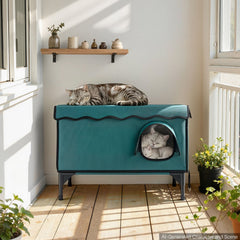 VEVOR Elevated Heated Cat House 25.4W Insulated Kitty Shelter with Camera, for Indoor Outdoor Winter Use, 2-Door &
