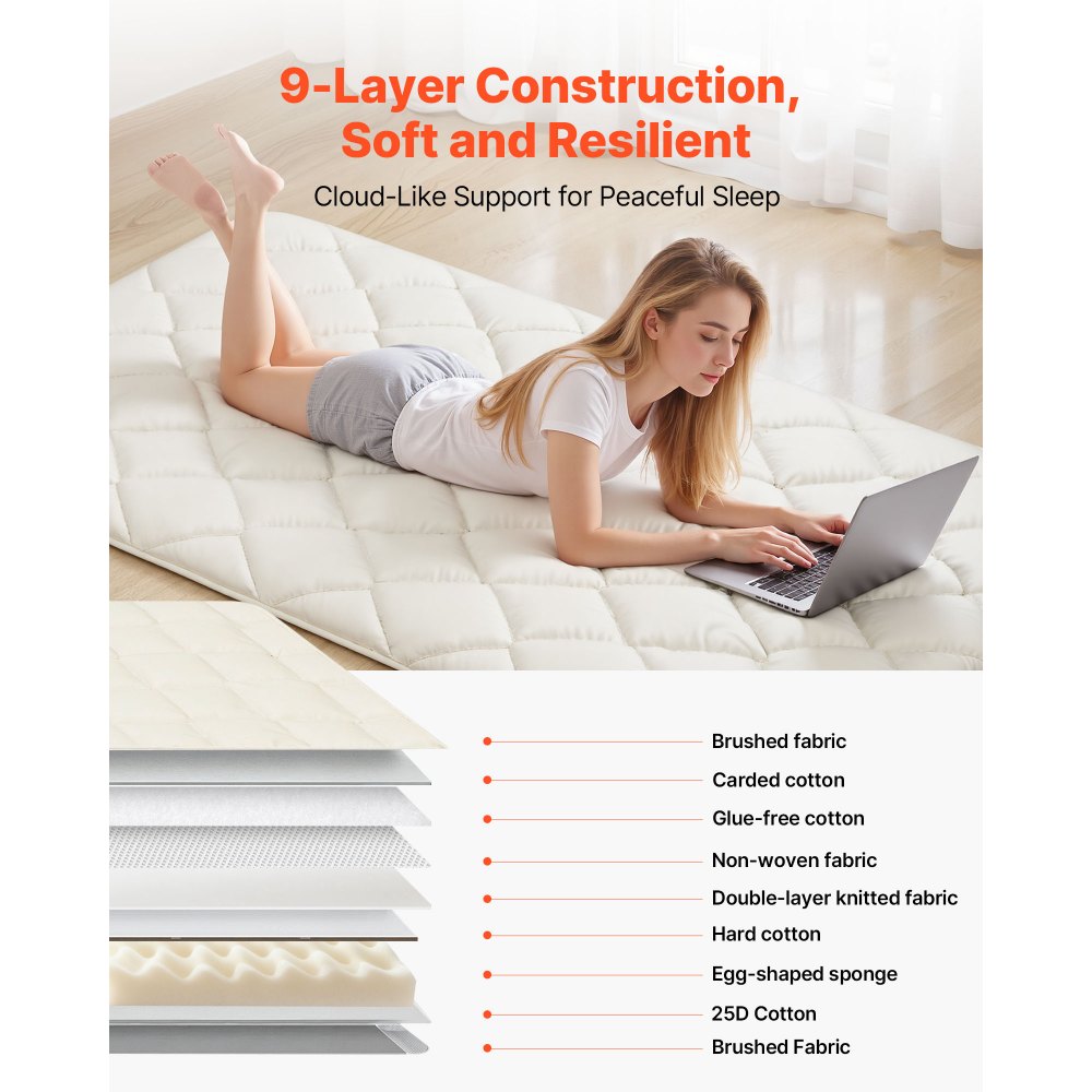 VEVOR Japanese Tatami Mat, Twin Size Foldable Japanese Tatami Mattress, Futon Mattress with Storage Bag & Fastener