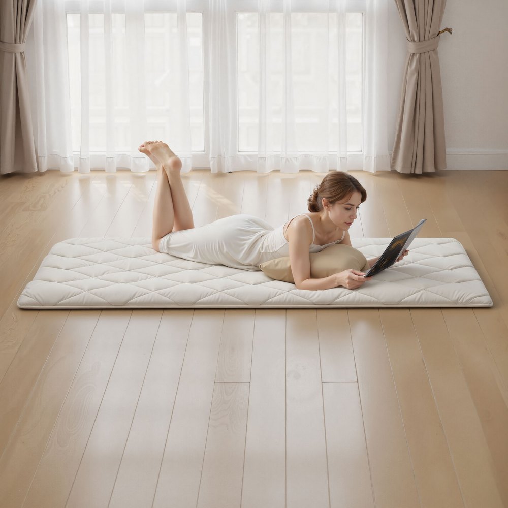 VEVOR Japanese Tatami Mat, Twin Size Foldable Japanese Tatami Mattress, Futon Mattress with Storage Bag & Fastener
