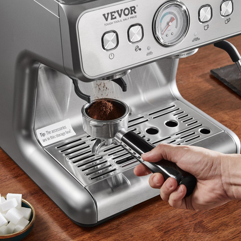 VEVOR Espresso Machine with Grinder, 15 Bar Semi-Automatic Espresso Coffee Maker with Milk Frother Steam Wand