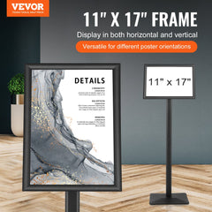 VEVOR Pedestal Sign Holder, 11 x 17 Inch Vertical and Horizontal Adjustable Poster Stand, Heavy-Duty Floor Standing