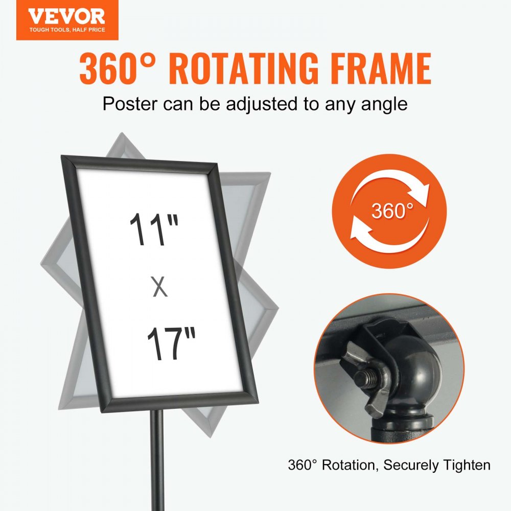 VEVOR Pedestal Sign Holder, 11 x 17 Inch Vertical and Horizontal Adjustable Poster Stand, Heavy-Duty Floor Standing