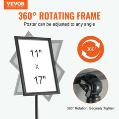 VEVOR Pedestal Sign Holder, 11 x 17 Inch Vertical and Horizontal Adjustable Poster Stand, Heavy-Duty Floor Standing