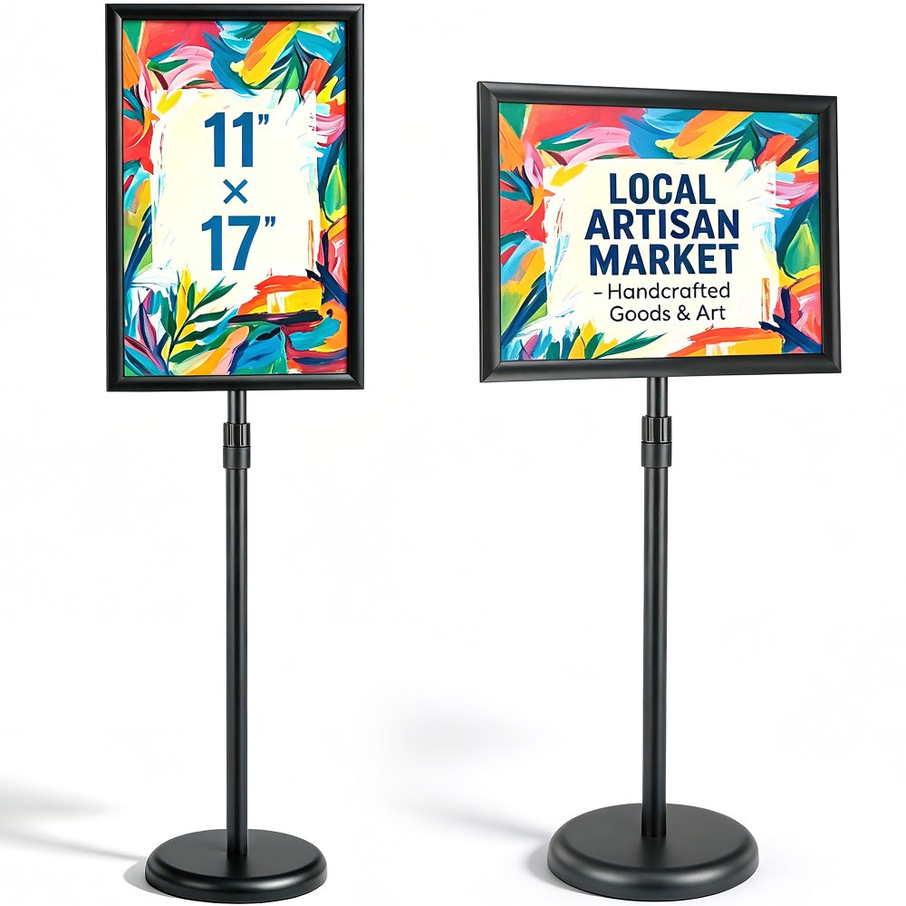 VEVOR Pedestal Sign Holder, 11 x 17 Inch Vertical and Horizontal Adjustable Poster Stand, Heavy-Duty Floor Standing
