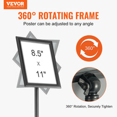 VEVOR Pedestal Sign Holder, 8.5 x 11 Inch Vertical and Horizontal Adjustable Poster Stand, Heavy-Duty Floor Standing