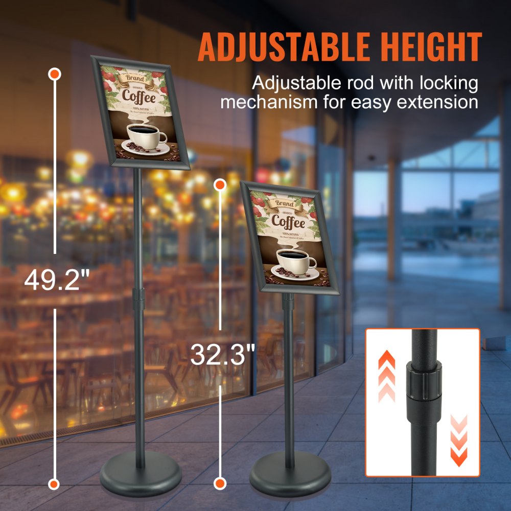 VEVOR Pedestal Sign Holder, 8.5 x 11 Inch Vertical and Horizontal Adjustable Poster Stand, Heavy-Duty Floor Standing