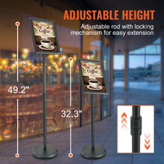 VEVOR Pedestal Sign Holder, 8.5 x 11 Inch Vertical and Horizontal Adjustable Poster Stand, Heavy-Duty Floor Standing