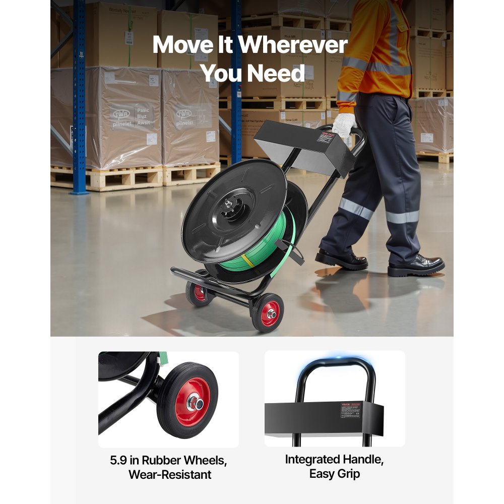 VEVOR Banding Strapping Cart, Fit for PET / PP / Polyester Strapping Coils with 8 inches Core Size, Heavy Duty