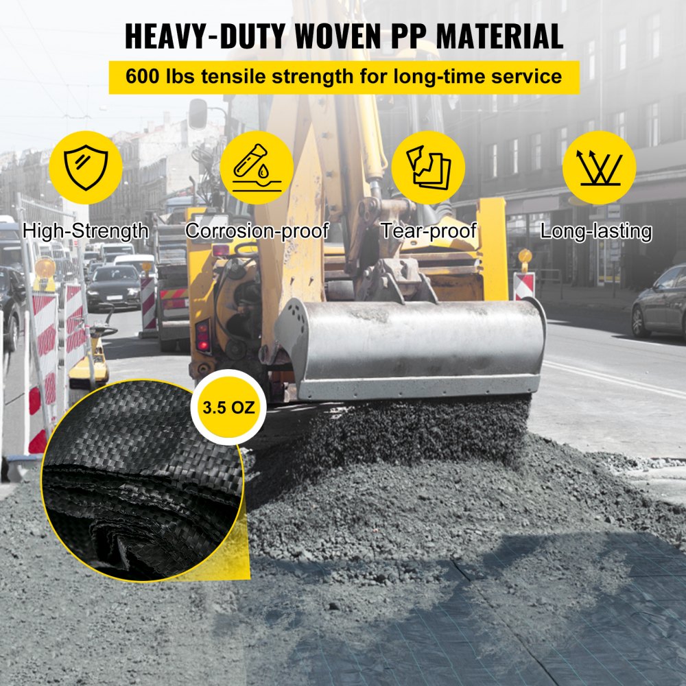 VEVOR Geotextile Fabric, 12.5 x 50 ft 3.5oz Woven PP Driveway Drain Cloth with 600lbs Tensile Strength, Heavy Duty