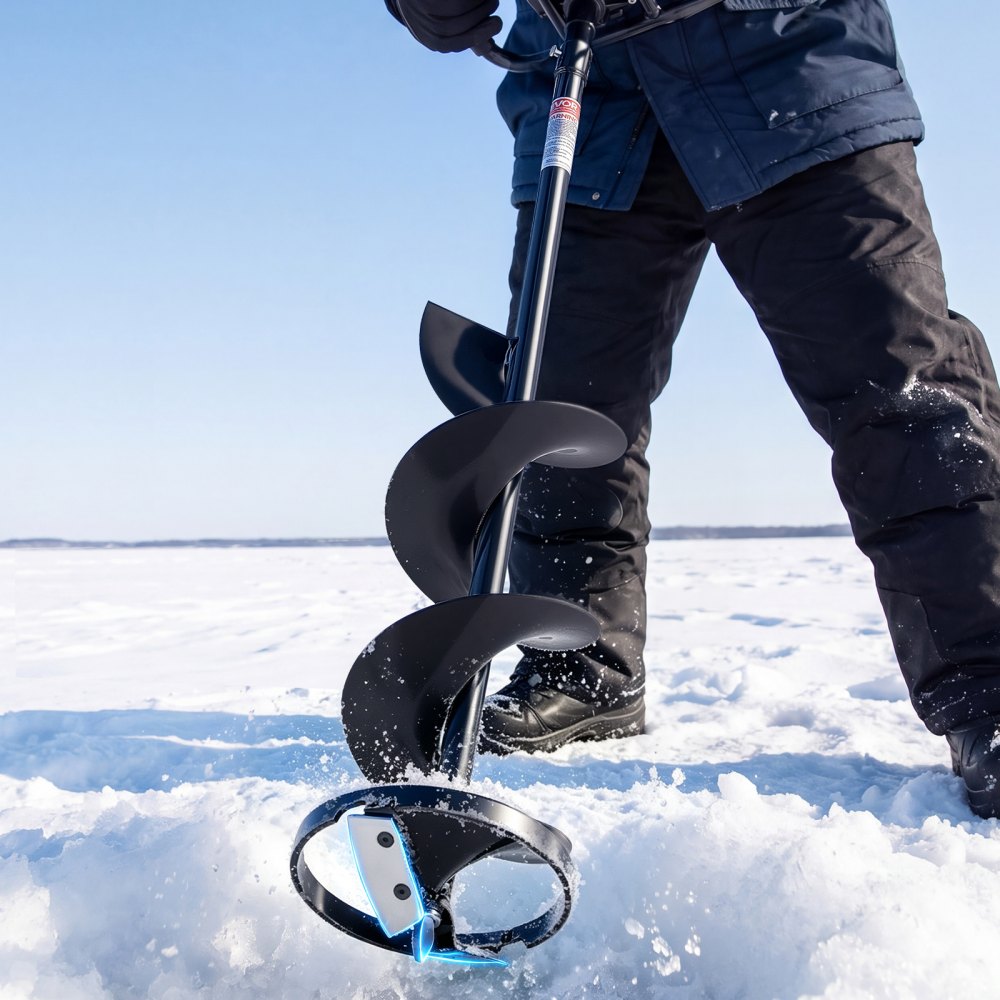 VEVOR Ice Auger Bit 8" Diameter 37.5" Length High-Strength Steel Drill Bit, for Ice Fishing, Cold-Resistant, Cordless
