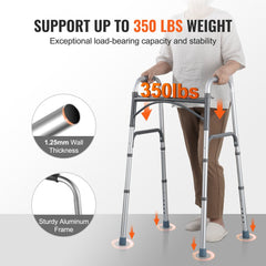 VEVOR Folding Walker, 2-Button Folding Walkers with 8-Level Adjustable Height and Durable Handles, Lightweight Aluminum