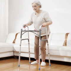 VEVOR Folding Walker, 2-Button Folding Walkers with 8-Level Adjustable Height and Durable Handles, Lightweight Aluminum