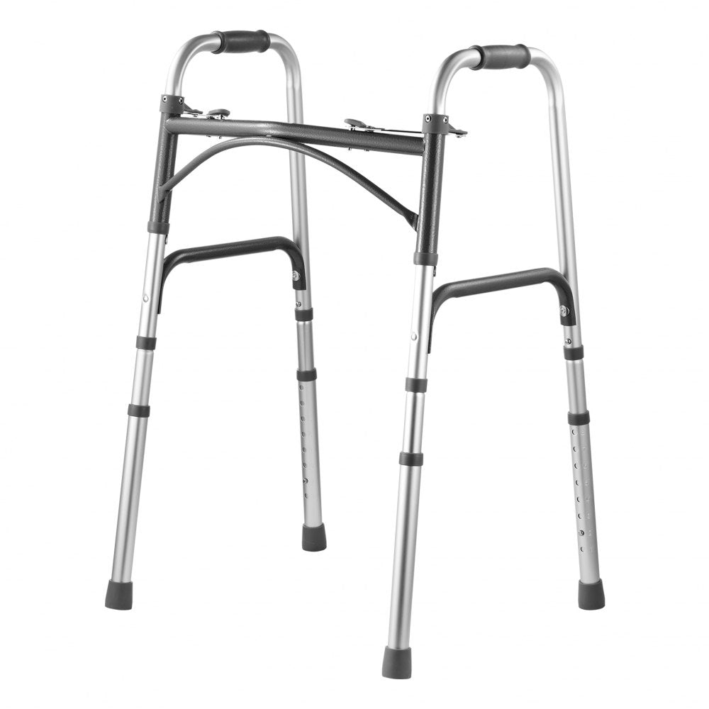 VEVOR Folding Walker, 2-Button Folding Walkers with 8-Level Adjustable Height and Durable Handles, Lightweight Aluminum