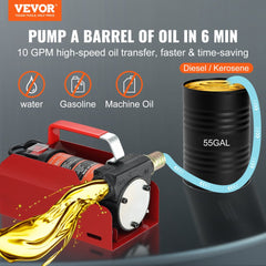 VEVOR Diesel Fuel Transfer Pump Kit 12V 10 GPM DC with Automatic Shut-off Nozzle Hose, Portable Electric Self-Priming