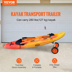 VEVOR Heavy Duty Kayak Cart, 280lbs Load Capacity, Detachable Canoe Trolley Cart with 10'' Solid Tires, Adjustable