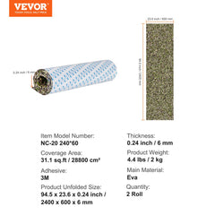 VEVOR Boat Flooring, EVA Foam Boat Decking 94.5" x 23.6", Non-Slip Self-Adhesive Flooring, 31.1sq.ft 2 Rolls of Marine