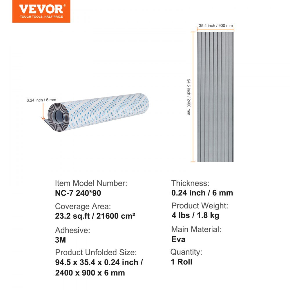 VEVOR Boat Flooring, EVA Foam Boat Decking 94.5" x 35.4", Non-Slip Self-Adhesive Flooring, 23.2 sq.ft Marine Carpet for