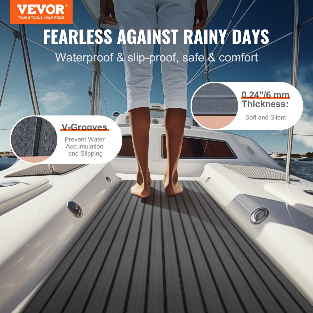 VEVOR Boat Flooring, EVA Foam Boat Decking 94.5" x 17.7", Non-Slip Self-Adhesive Flooring, 11.6 sq.ft Marine Carpet for