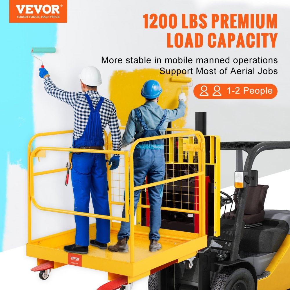 VEVOR Forklift Safety Cage, 1200 lbs Load Capacity, 36 x 36 inches Folding Forklift Work Platform with Lockable Swivel