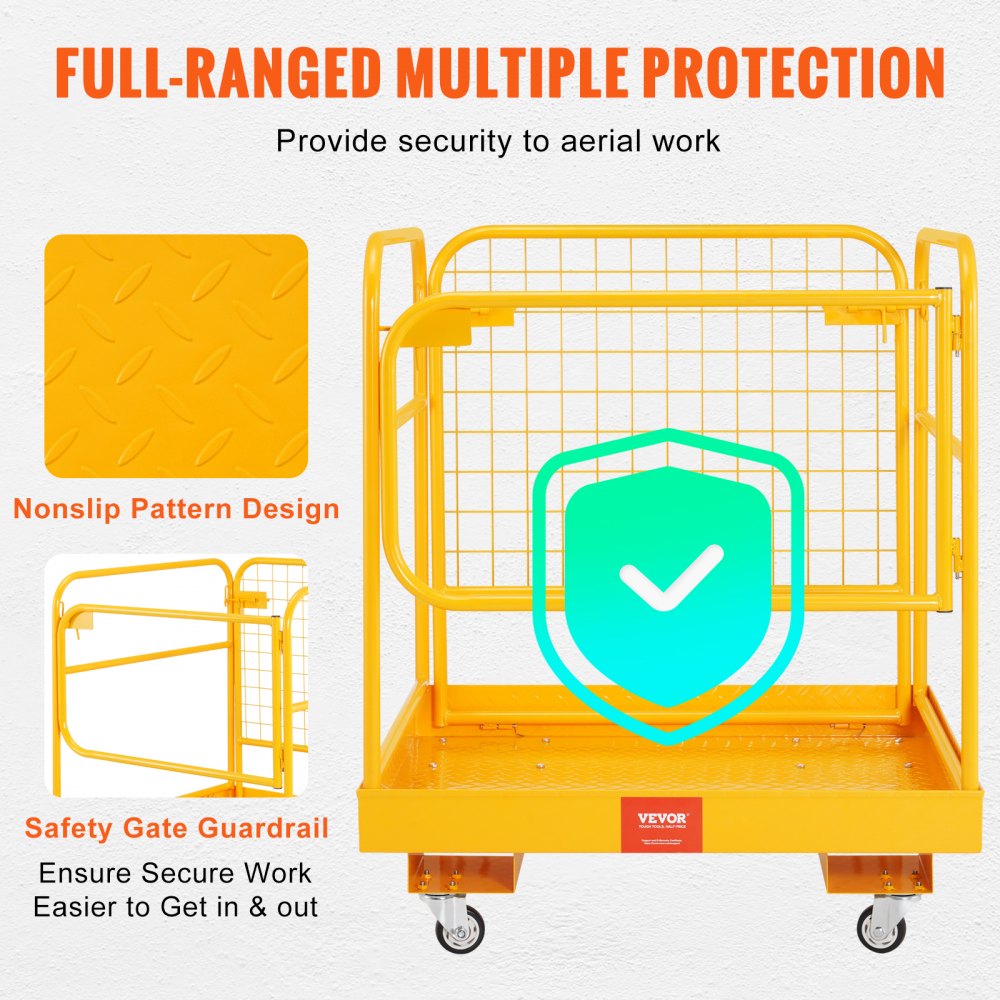 VEVOR Forklift Safety Cage, 1200 lbs Load Capacity, 36 x 36 inches Folding Forklift Work Platform with Lockable Swivel