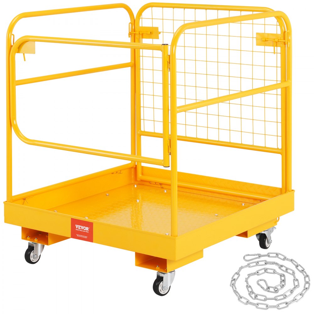 VEVOR Forklift Safety Cage, 1200 lbs Load Capacity, 36 x 36 inches Folding Forklift Work Platform with Lockable Swivel
