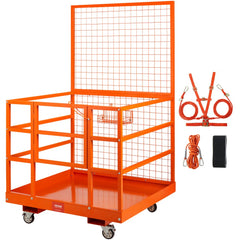 VEVOR Forklift Safety Cage, 1400lbs Load Capacity, 43'' x 45'' Forklift Work Platform with Safety Harness & Lock, Drain