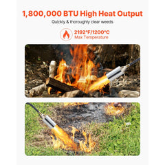 VEVOR Propane Torch Weed Burner, High Output 1,800,000 BTU with 10 ft Hose, Heavy Duty Blow Torch with Adjustable Flame