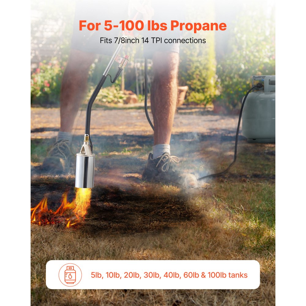 VEVOR Propane Torch Weed Burner, High Output 1,800,000 BTU with 10 ft Hose, Heavy Duty Blow Torch with Adjustable Flame